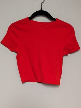 Bold Red Short Sleeve Crop Top